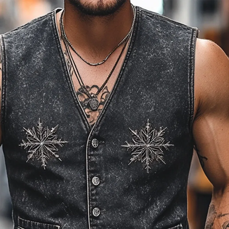 Men's Vintage V-Neck Denim Embroidered Vest MTA2754D5X sold by Manly product image thumbnail 3