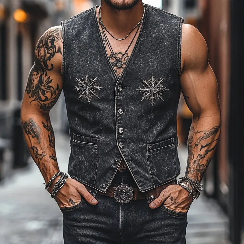 Men's Vintage V-Neck Denim Embroidered Vest MTA2754D5X sold by Manly product image thumbnail 2
