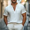 Men's Cotton and Linen V-Neck Pullover Short Sleeve T-Shirt MTA2780D4X sold by Manly