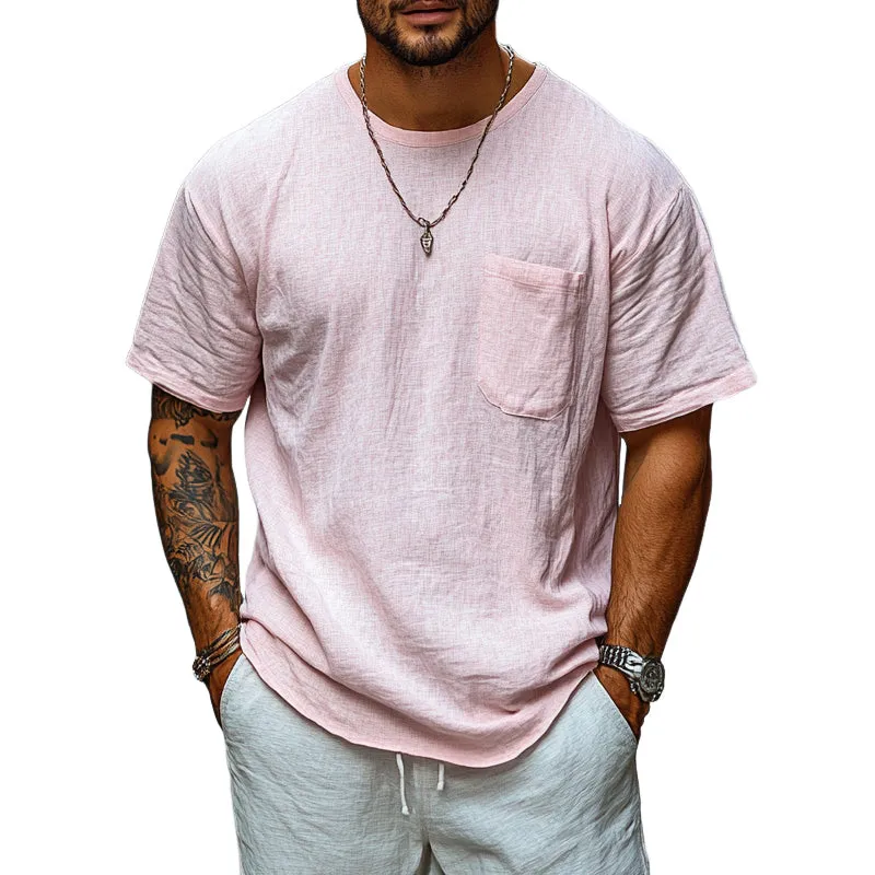 Men's Solid Color Round Neck Pocket Short Sleeve T-Shirt MTA2797D2X sold by Manly