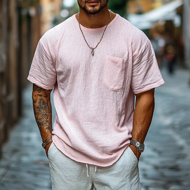 Men's Solid Color Round Neck Pocket Short Sleeve T-Shirt MTA2797D2X sold by Manly product image thumbnail 2