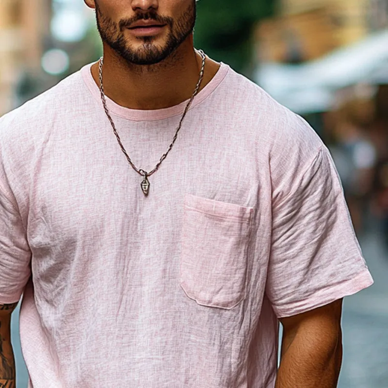 Men's Solid Color Round Neck Pocket Short Sleeve T-Shirt MTA2797D2X sold by Manly product image thumbnail 3
