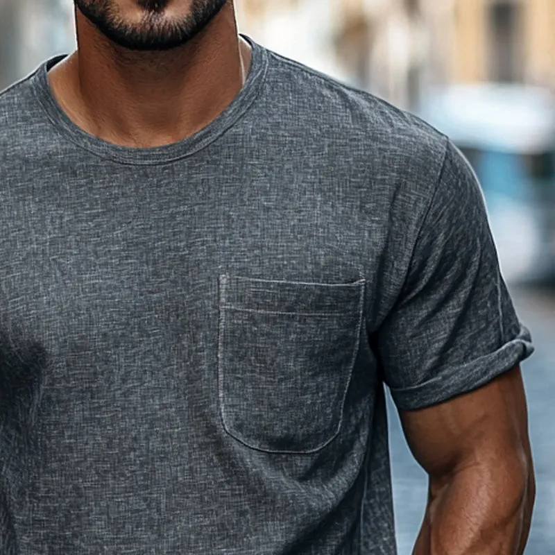 Men's Cotton And Linen Round Neck Casual Loose Short-Sleeved T-Shirt MTA2715D5X sold by Manly product image thumbnail 3