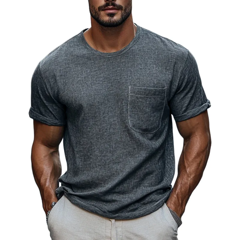 Men's Cotton And Linen Round Neck Casual Loose Short-Sleeved T-Shirt MTA2715D5X sold by Manly