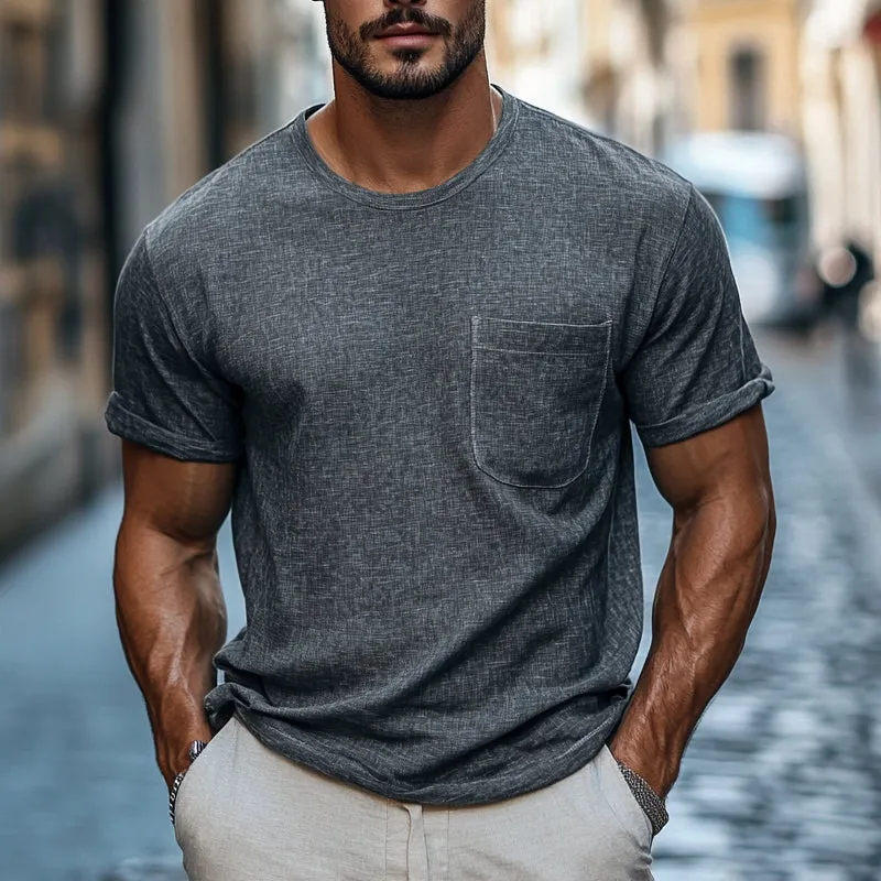 Men's Cotton And Linen Round Neck Casual Loose Short-Sleeved T-Shirt MTA2715D5X sold by Manly product image thumbnail 2