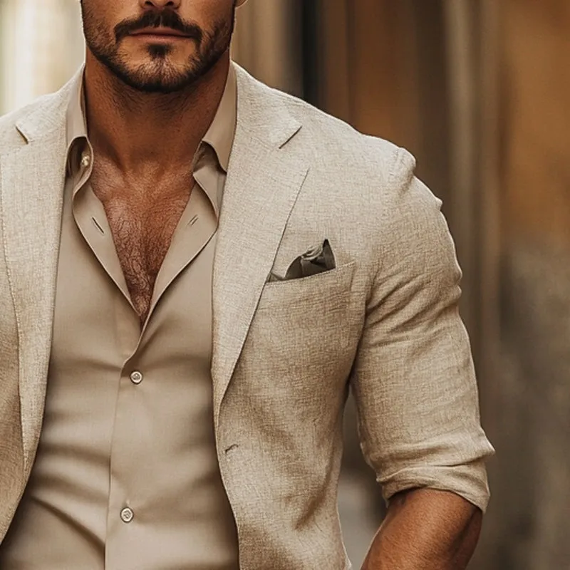 Men's Casual Solid Color Cotton And Linen Blazer MTA2751D0X sold by Manly product image thumbnail 3