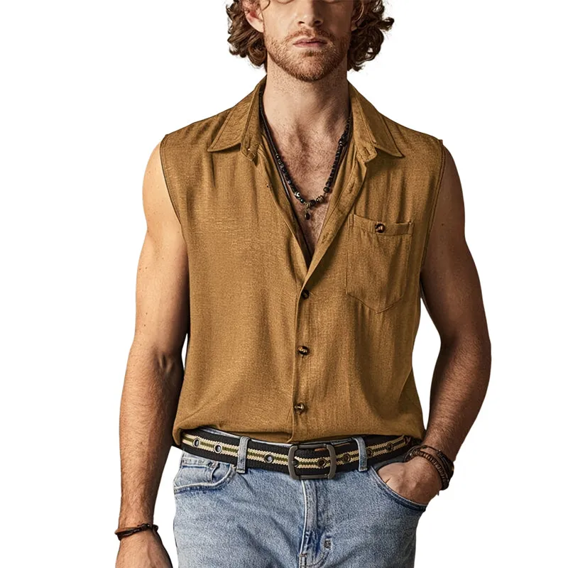 Men's Solid Color Cotton Lapel Sleeveless Tank Top MTA2783D6X sold by Manly product image thumbnail 3