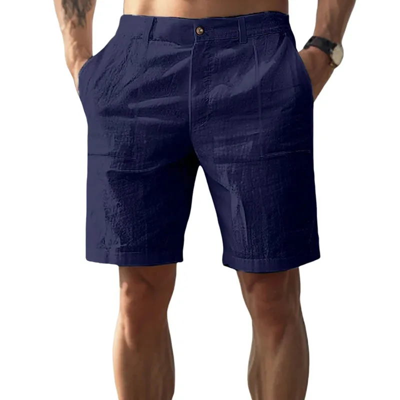 Men's Solid Color Cotton and Linen Beach Shorts MTA2733D0X sold by Manly product image thumbnail 4