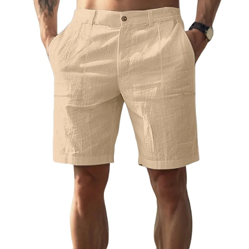Men's Solid Color Cotton and Linen Beach Shorts MTA2733D0X sold by Manly product image thumbnail 3