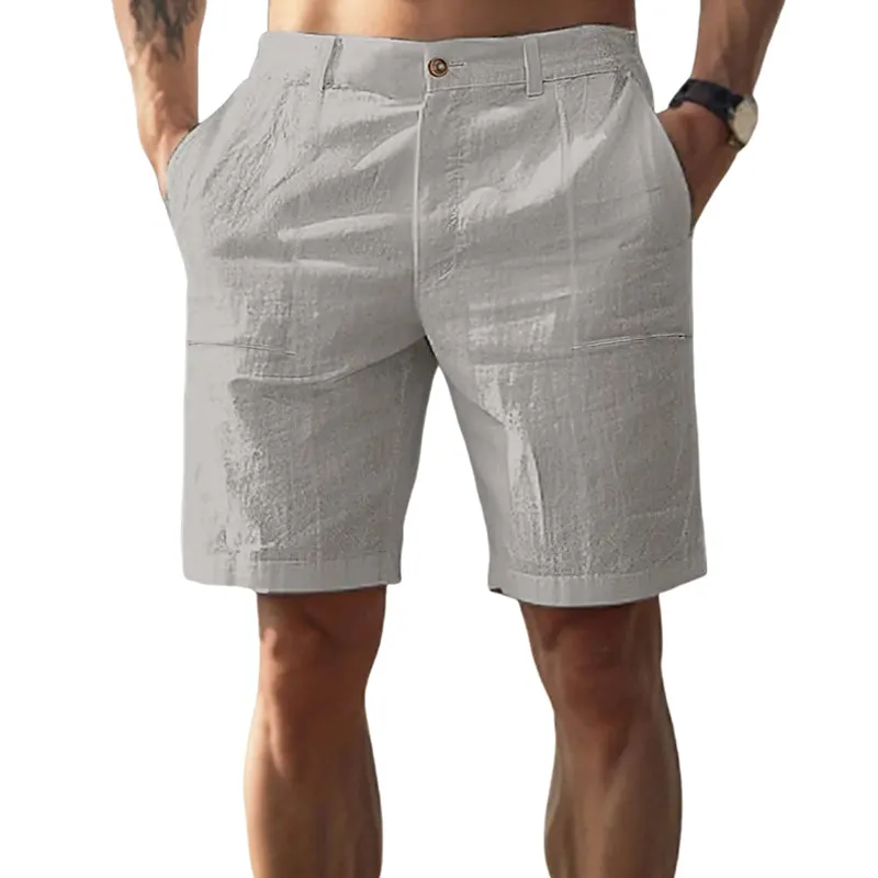 Men's Solid Color Cotton and Linen Beach Shorts MTA2733D0X sold by Manly