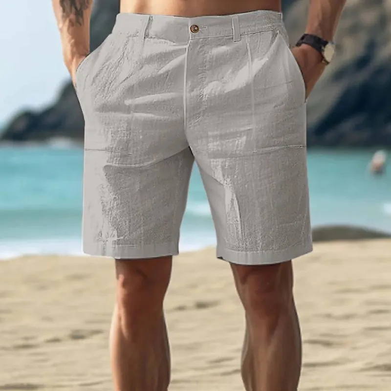 Men's Solid Color Cotton and Linen Beach Shorts MTA2733D0X sold by Manly product image thumbnail 5