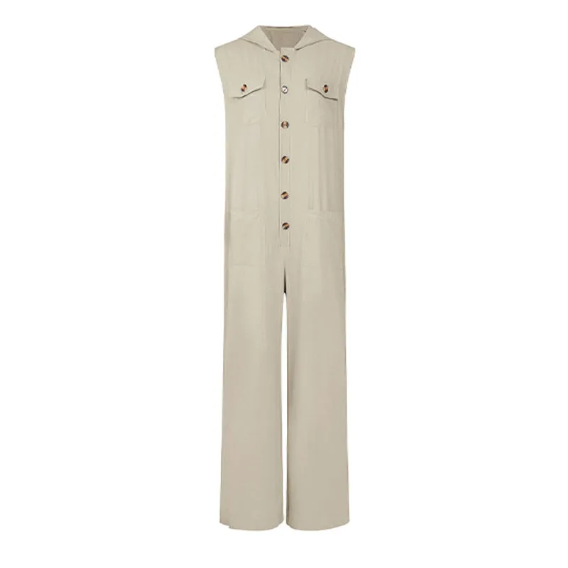Men's Casual Cotton and Linen Resort Hooded Jumpsuit MTA2786D8X sold by Manly product image thumbnail 4