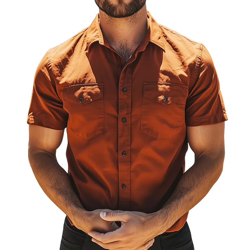 Men's Vintage Casual Cotton Washed Lapel Short Sleeve Shirt MTA2576D5TO sold by Manly