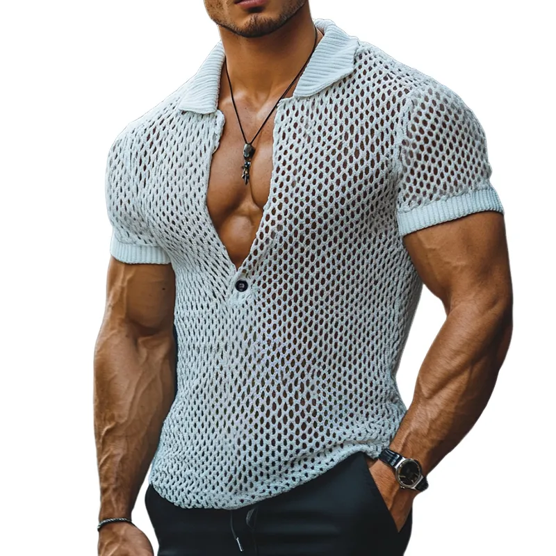 Men's Retro Casual Mesh Knitted Short Sleeve Polo Shirt MTA2787D5TO sold by Manly