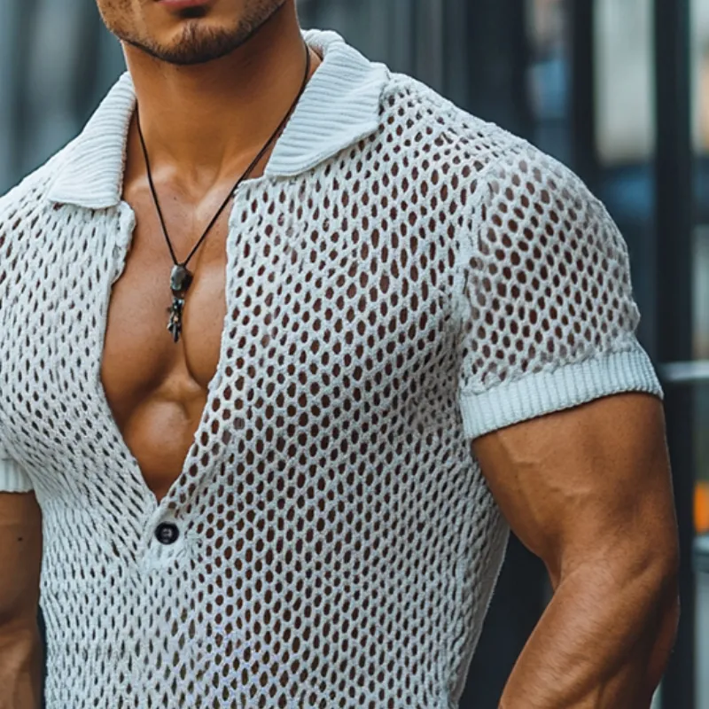Men's Retro Casual Mesh Knitted Short Sleeve Polo Shirt MTA2787D5TO sold by Manly product image thumbnail 3