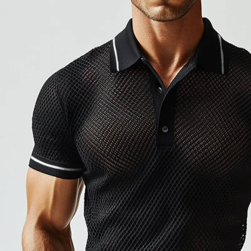 Men's Retro Casual Mesh Solid Color Short Sleeve Polo Shirt MTA2795D2TO sold by Manly product image thumbnail 3