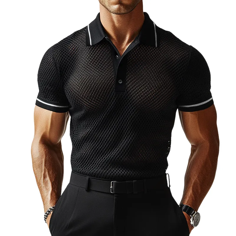 Men's Retro Casual Mesh Solid Color Short Sleeve Polo Shirt MTA2795D2TO sold by Manly