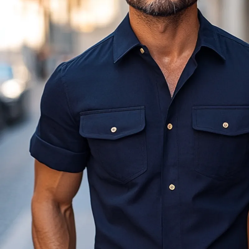 Men's Vintage Casual Cotton Lapel Pocket Short Sleeve Shirt MTA2568D7TO sold by Manly product image thumbnail 3