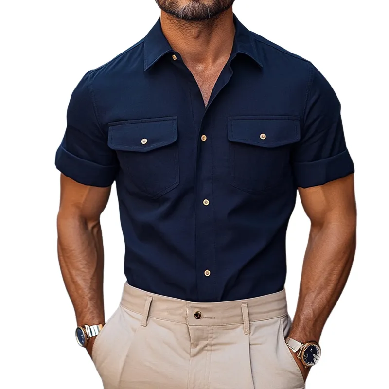 Men's Vintage Casual Cotton Lapel Pocket Short Sleeve Shirt MTA2568D7TO sold by Manly
