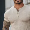 Men's Vintage Casual Henley Neck Short Sleeve T-Shirt MTA2566D1TO sold by Manly