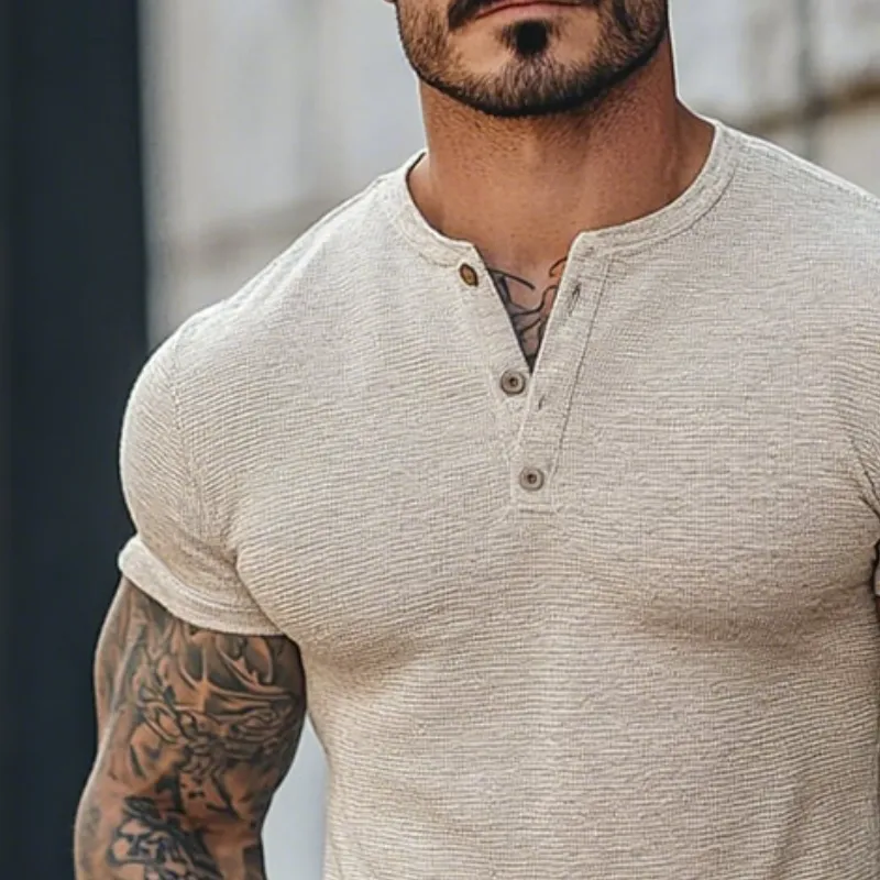 Men's Vintage Casual Henley Neck Short Sleeve T-Shirt MTA2566D1TO sold by Manly product image thumbnail 2
