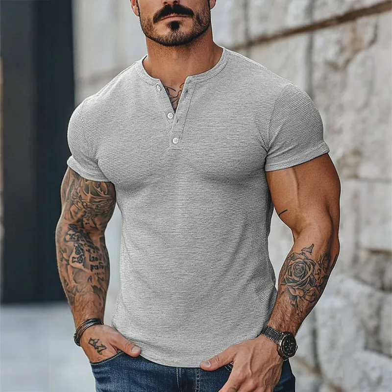 Men's Vintage Casual Henley Neck Short Sleeve T-Shirt MTA2566D1TO sold by Manly product image thumbnail 4