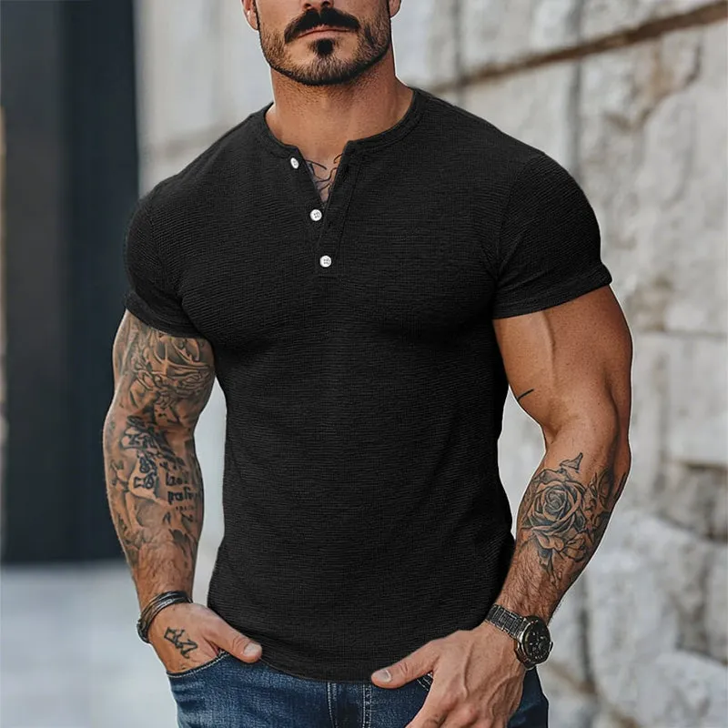 Men's Vintage Casual Henley Neck Short Sleeve T-Shirt MTA2566D1TO sold by Manly product image thumbnail 3