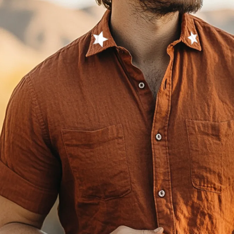 Men's Retro Washed Star Lapel Linen Short Sleeve Shirt MTA2568D3TO sold by Manly product image thumbnail 3