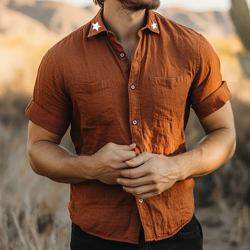 Men's Retro Washed Star Lapel Linen Short Sleeve Shirt MTA2568D3TO sold by Manly product image thumbnail 2