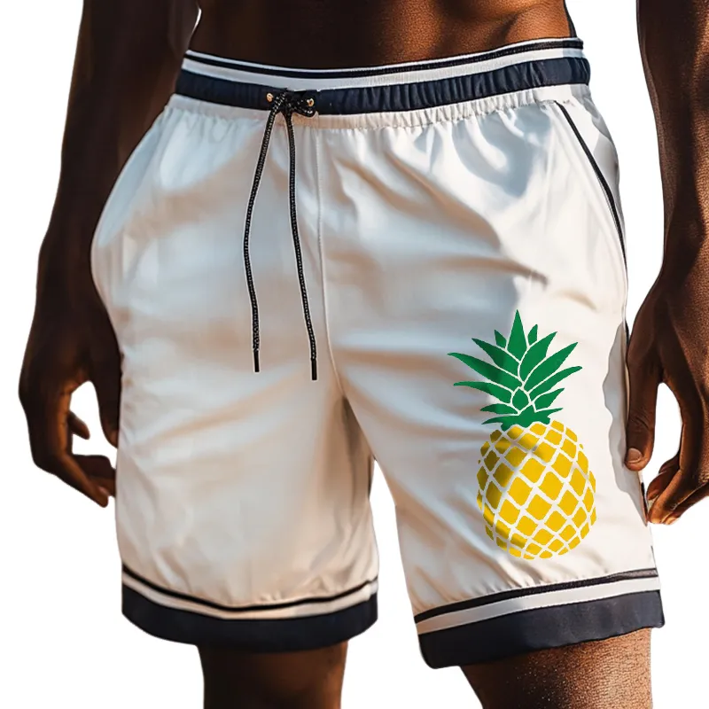 Men's Retro Casual Hawaiian Pineapple Print Beach Drawstring Shorts MTA2595D3TO sold by Manly