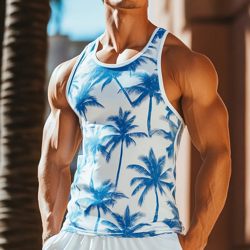 Men's Retro Casual Coconut Tree Print Crew Neck Tank Top MTA2562D9TO sold by Manly product image thumbnail 2
