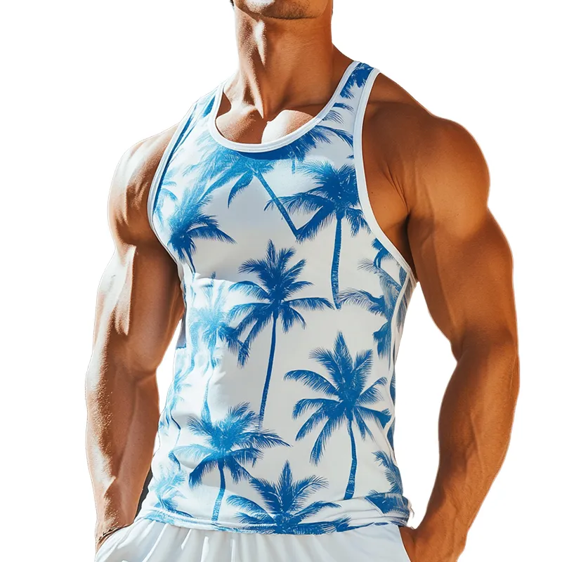 Men's Retro Casual Coconut Tree Print Crew Neck Tank Top MTA2562D9TO sold by Manly