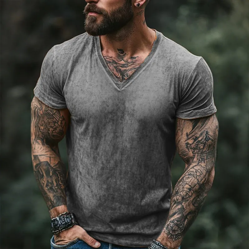 【24-hour shipping out】Men's Retro Casual Shabby Printed V-Neck Short Sleeve T-Shirt MTA2555D1TO sold by Manly product image thumbnail 4