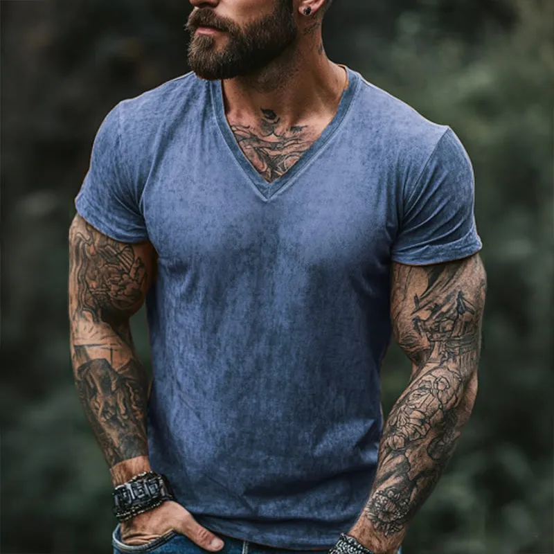 【24-hour shipping out】Men's Retro Casual Shabby Printed V-Neck Short Sleeve T-Shirt MTA2555D1TO sold by Manly product image thumbnail 2