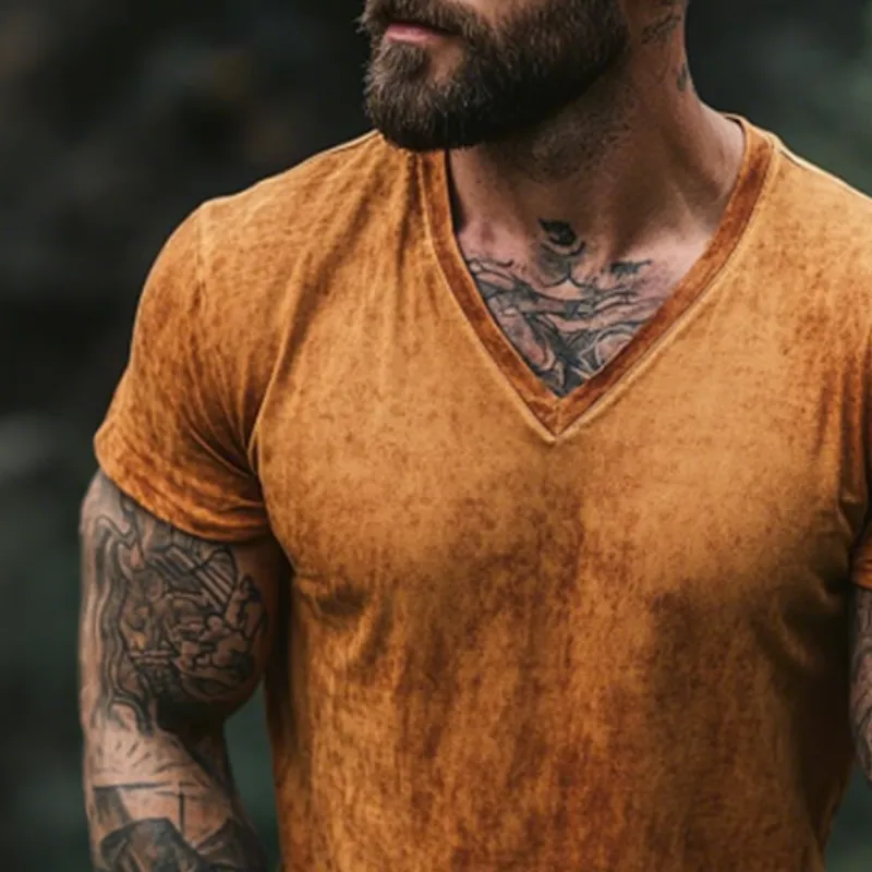 【24-hour shipping out】Men's Retro Casual Shabby Printed V-Neck Short Sleeve T-Shirt MTA2555D1TO sold by Manly product image thumbnail 3