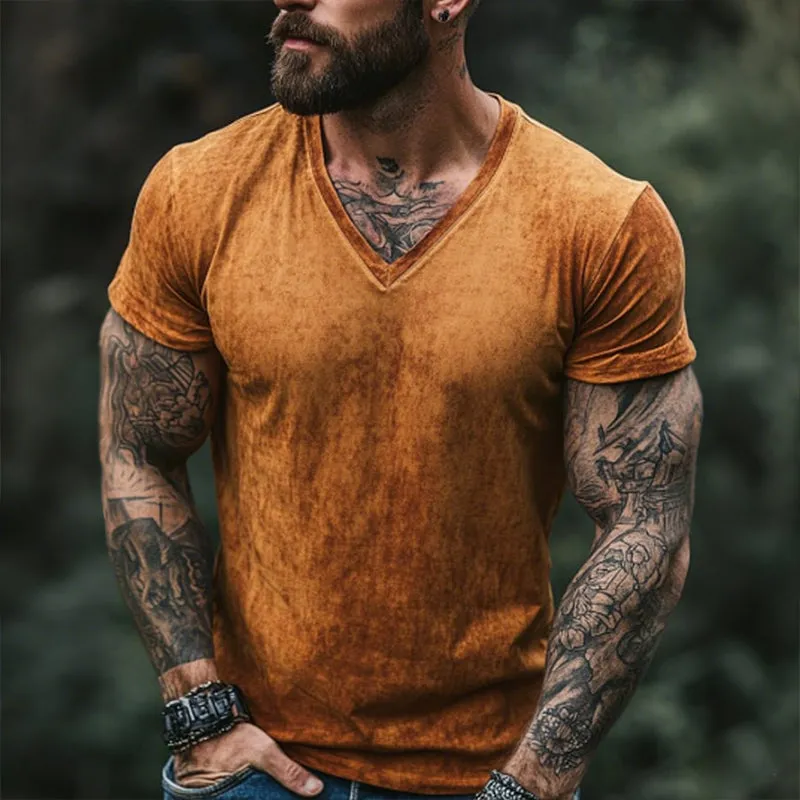 【24-hour shipping out】Men's Retro Casual Shabby Printed V-Neck Short Sleeve T-Shirt MTA2555D1TO sold by Manly product image thumbnail 5