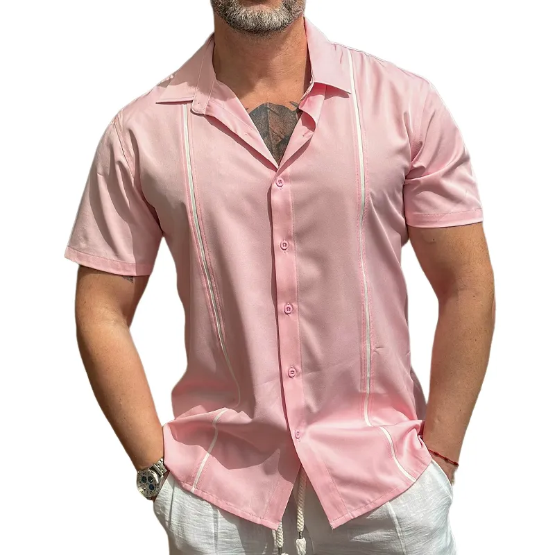 Men's Retro Casual Solid Color Lapel Short Sleeve Shirt MTA2528D8TO sold by Manly