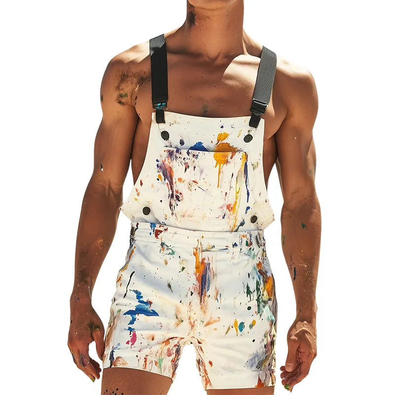 Men's Retro Casual Colorful Printed Bib Shorts MTA2528D6TO sold by Manly