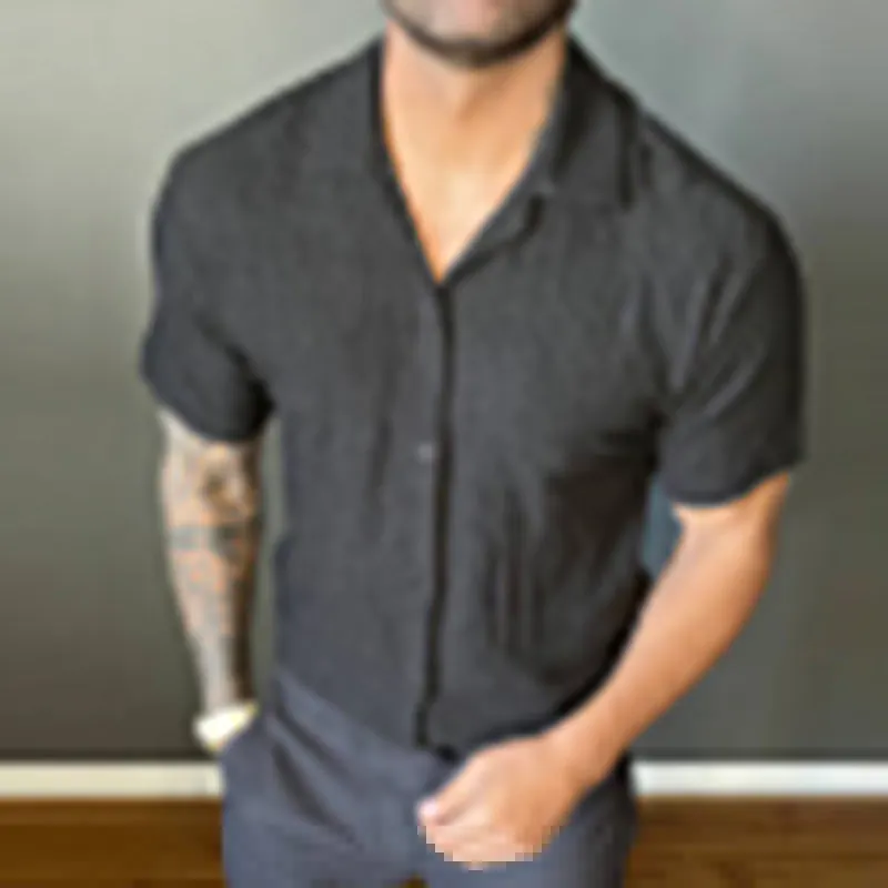 Men's Retro Casual Pleated Solid Color Lapel Short Sleeve Shirt MTA2588D3TO sold by Manly product image thumbnail 2