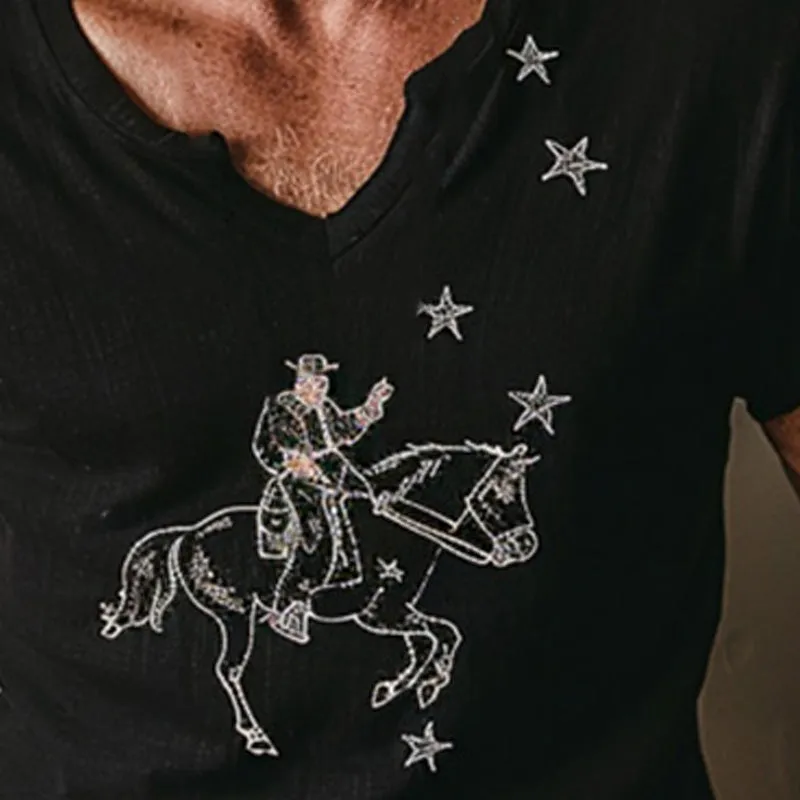 Men's Summer Cowboy Outfit Embroidered Linen Short Sleeve T-Shirt MTA2732D8P sold by Manly product image thumbnail 3