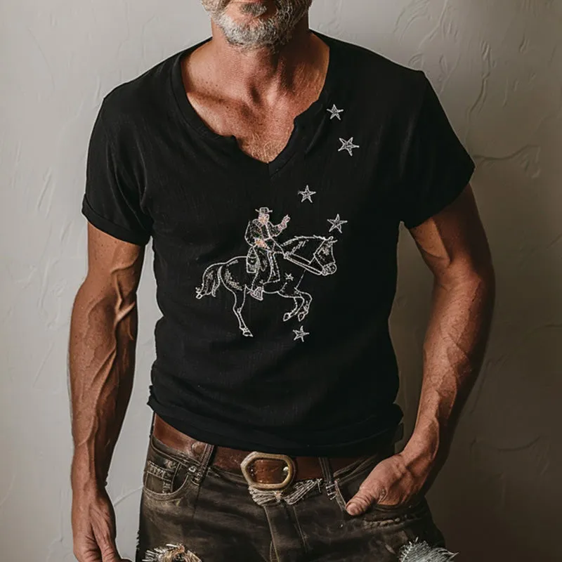 Men's Summer Cowboy Outfit Embroidered Linen Short Sleeve T-Shirt MTA2732D8P sold by Manly product image thumbnail 2