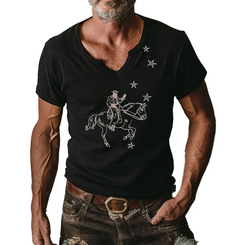 Men's Summer Cowboy Outfit Embroidered Linen Short Sleeve T-Shirt MTA2732D8P sold by Manly