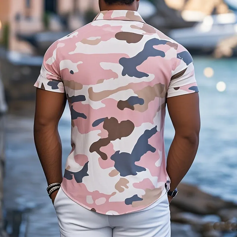 Men's Summer Fashion Casual Cotton and Linen Camouflage Print Short-sleeved Shirt MTA2709D3K sold by Manly product image thumbnail 3