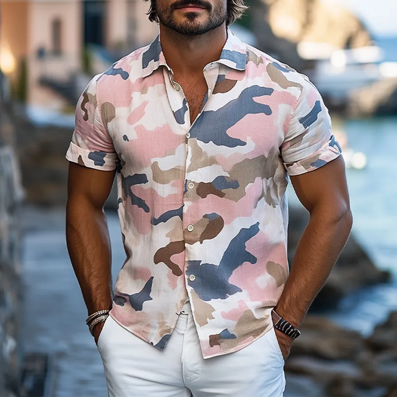 Men's Summer Fashion Casual Cotton and Linen Camouflage Print Short-sleeved Shirt MTA2709D3K sold by Manly product image thumbnail 2
