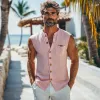 Men's Summer Fashion Casual Lapel Cotton Linen Slim Pocket Tank Top MTA2703D8K sold by Manly