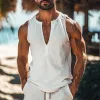 Men's summer fashion casual deep V-neck cotton and linen slim Tank Top MTA2704D1K sold by Manly