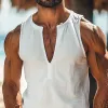 Men's summer fashion casual deep V-neck cotton and linen slim Tank Top MTA2704D1K sold by Manly