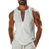 Men's summer fashion casual deep V-neck cotton and linen slim Tank Top MTA2704D1K sold by Manly