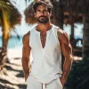 Men's summer fashion casual deep V-neck cotton and linen slim Tank Top MTA2704D1K sold by Manly