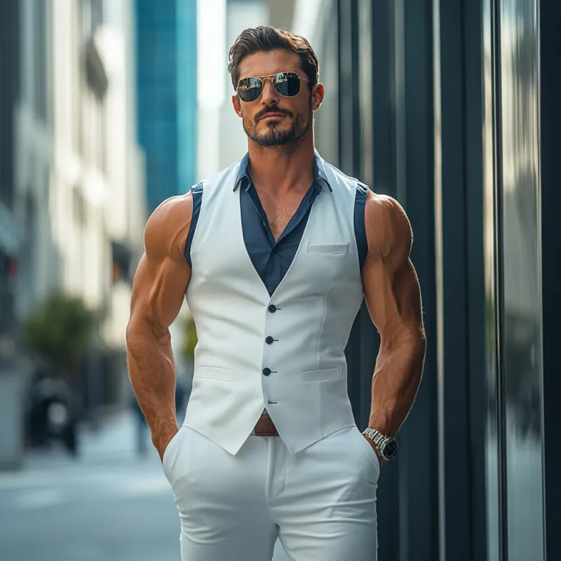 Men's Casual Cotton Blended V-Neck Single-Breasted Slim Suit Vest (Shirt Excluded) MTA2785D3M sold by Manly product image thumbnail 3